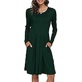DouBCQ Women's Casual Long Sleeve Flowy Pleated Fall Dresses with Pockets