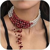 Blood Pearl Necklace, Pearl Choker Necklace for Women,Halloween Vampire Gothic Necklace, Dripping Bloody Pearl Necklace Jewelry Halloween Party Costume