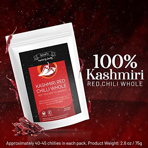 SpiceFix Whole Kashmiri Red Chilli Pepper, Mild to Medium Heat