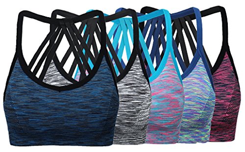 Women's Wire Free Padded Sports Bra Racerback Yoga Bras Pack of 5 L