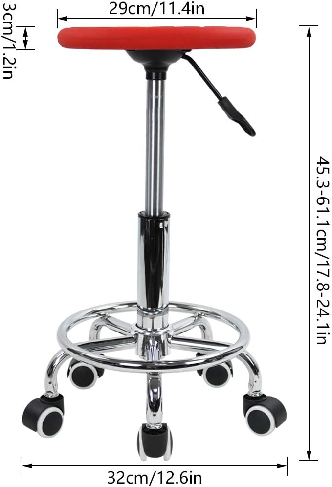 KKTONER PU Foam Rolling Stool with Footrest Height Adjustment Swivel Laboratory spa Salon Tattoo Work Anti-Static Stool Small (Red): Kitchen & Dining