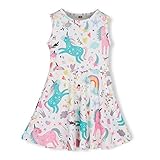 Girls Sleeveless Casual Dress Kids Holiday Party Summer Dresses 4-13 Years (Unicorn, Large (8-9T))