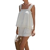 Sotimoon Womens Summer 2 Piece Short Sets Sleeveless Top and High Waist Wide Leg Shorts Cotton Pajamas Set