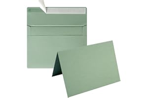 Wishop 50 Pack Self-Adhesive Envelopes with Fold Cards for Wedding Invitations, Greeting Cards, Baby Shower, Letter Mailing (Sage-Green, 5x7)