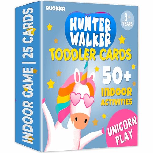 QUOKKA Unicorn Adventure Game for Outdoor Indoor Active Play - Large Easy-to-Read Tex – 50 Fun Challenges on 25 Double-Sided Cards – Plastic Storage Ring - Scavenger Hunt for Toddlers 3-5