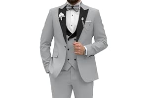 Wangyue Men's Tuxedo Suit 3 Piece Slim Fit Suit for Men Tuxedo for Men Wedding Party Dinner Prom