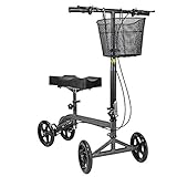Clevr Foldable Knee Walker Scooter for Foot Injuries or Surgery, Adjustable with Dual Brake System & Basket, Medical Steerable Crutch Alternative, Silver