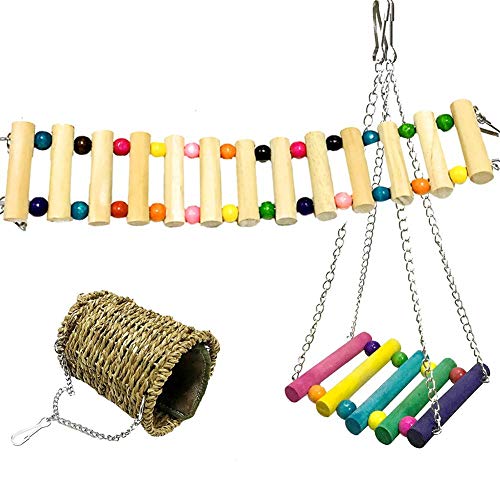 squirrel hamster sugar glider hammock 3 piece set hanging nest swing birds chew toy for mice small pet animal bed rattan parrot hedgehog considerate design cage house bridge toys chinchilla warm ladde - Thumbnail 5