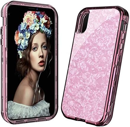 CreaDream Case for iPhone Xs Max, Shell Pattern Glitter Sparkle Bling Case, Heavy Duty Shockproof 3 in 1 Hybrid Hard PC Cover Soft TPU for Girls Women for Apple iPhone Xs Max(6.5"), Rose Gold