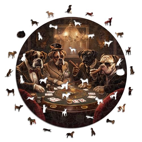 Iconic Puzzles - Dogs Playing Poker, fantasy animals, 100% sustainable wooden puzzle, Gifts for Children and Adults, size M, 350 Pieces