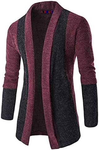 HHLJMens Casual Slim Fit Basic Designed Long Sleeve Aztec Open Front Stitching Knit Cardigan Coat Sweater (XXL, Wine Red)
