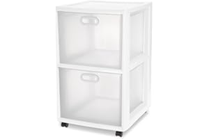 Sterilite 2 Pack Ultra 2 Drawer Storage Cart, Plastic Rolling Filing Organizer with Wheels, White