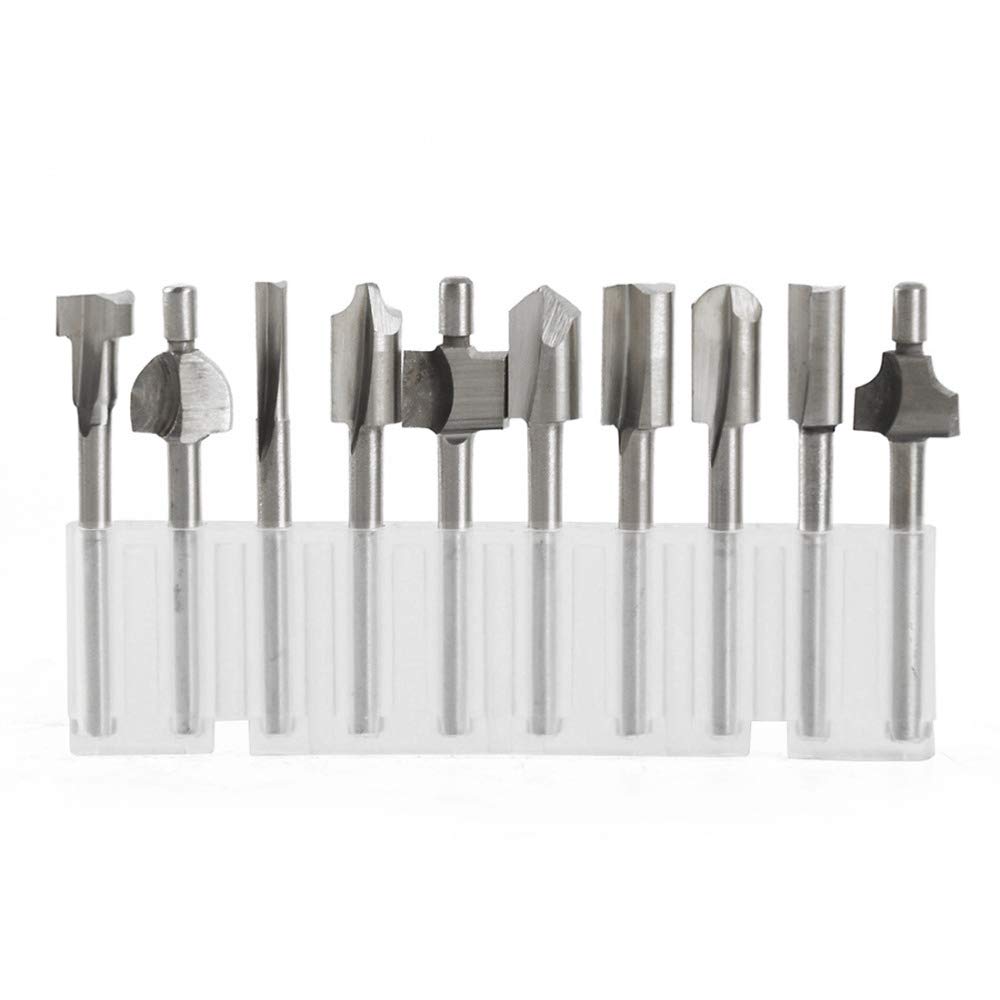 Mesee HSS Router Bits, 1/8 Inch(3mm) Shank Titanium Carbide Engraving Milling Cutter Bit Set Rotary Tools Accessories for DIY Woodworking Carving Trimming Drilling, Set of 10 Pieces