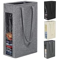 Chrislley 66L Slim Laundry Hamper Tall Laundry Basket Narrow Laundry Hamper Visual Window Small Laundry Hamper Large Baskets for Laundry（Upgrade-Grey）