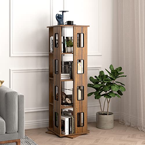 Vlsrka 4 Tier 360° Rotating Bookshelf, Revolving Bookcase Corner