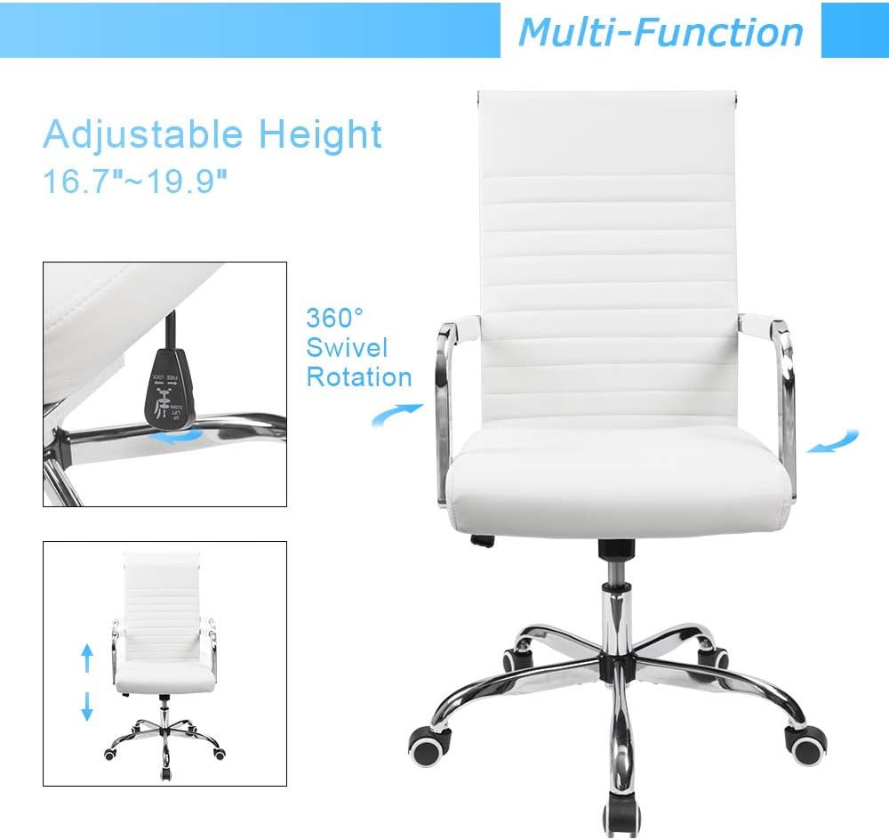 Furmax Ribbed Office Desk Chair Mid-Back PU Leather Executive Conference Task Chair Adjustable Swivel Chair with Arms (White): Home & Kitchen