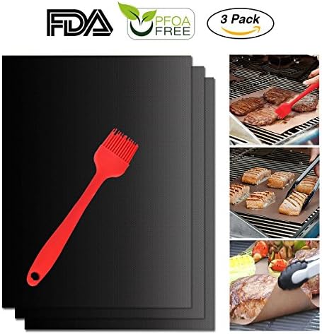 Wophain BBQ Grill Mat Set of 3, Non-stick and Heat Resistant Mats for Charcoal, Electric and Gas Grill FDA-Approved, PFOA Free ,Reusable and Easy to Clean - 15.75 x 13 inches(Black)