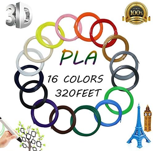 PLA 3D Pen Filament Refills 1.75mm, 16 Colors, 20 Feet(6.1M) Each Color, Total 320 Feet, YiwerDer 3D Printing Pen Filament DIY Material Tools