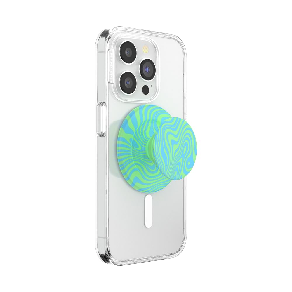 PopSockets Phone Grip for MagSafe with Kickstand, Magnetic Stand, Swappable Top, Secure Hold for iPhone MagSafe Cases, Phone & Tablet Grip - Swirl Oasis Keylime — image 1