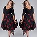Hot Sale! Women Plus Size Floral V neck Short Sleeve Cocktail Evening Party Swing Midi Dress (XXL, Red)
