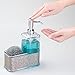 mDesign Decorative Plastic Kitchen Sink Countertop Liquid Hand Soap Dispenser Pump Bottle Caddy with Storage Compartment - Holds and Stores Sponges, Scrubbers and Brushes - Clear/Metallic Gray