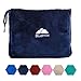 BlueHills Premium Soft Travel Blanket Pillow Airplane Blanket Packed in Soft Bag Pillowcase with Hand Luggage Belt and Backpack Clip, Compact Pack Large Blanket for Any Travel (Navy Blue T002)