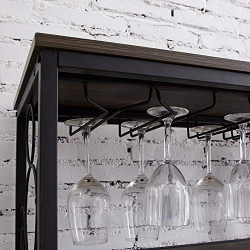 Hombazaar Industrial Wine Rack Table with Glass Holder, Metal and Wood