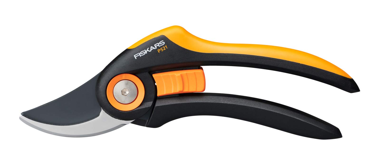 Fiskars Bypass Garden Pruners, Plus, P521, For fresh branches and twigs, Non-stick coated, Stainless steel blades, Length: 20.1 cm, Black/Orange, 1057167