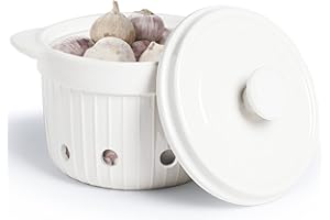 Garlic Keeper with Lid, Ceramic Garlic Saver Container for Countertop, Kitchen Decor (White)