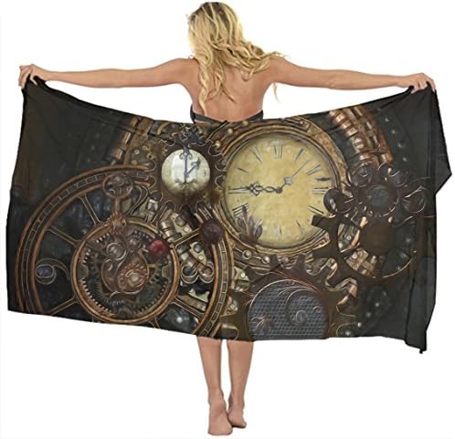 AMERICAN TANG Cover up Beach Sarong Wrap Steampunk Clocks Scarf