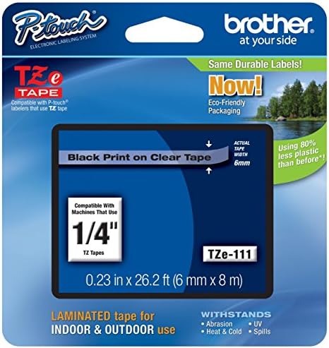 Genuine Brother 1/4" (6mm) Black on Clear TZe P-touch Tape for Brother PT-1800, PT1800 Label Maker