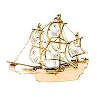 The Mayflower Tall Ship 24k Gold Plated Metal Figurine with Spectra Crystals by Swarovski