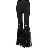 Allpunkall Goth Bell Bottom Pants for Women Punk Flare Stretch Y2k Emo 70s Black