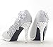 getmorebeauty Women's Silver Lace Flower Pearls Closed Toes Wedding Shoes Pumps (US 7.5, Silver)