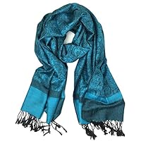 Plum Feathers Tapestry Ethnic Paisley Pattern Pashmina Scarf cyan blue