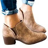 Womens Side Elastic Split Ankle Booties Faux Suede Round Toe Short Boots by Taoliyuan