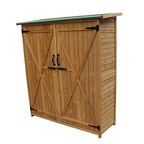Olymstore 64"H 100% Fir Wooden Shed Garden Storage Sheds, Large Sturdy Medium Storage,with Double Doors Lockable Cabinet,Natural Wood 55"Lx20"Wx 64"H