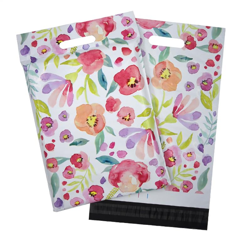 100x Designer Mailer Bag Mailing Postal Bags w/Handle for Packaging Shipping (Ink and Wash, 10 x 13 Inch)