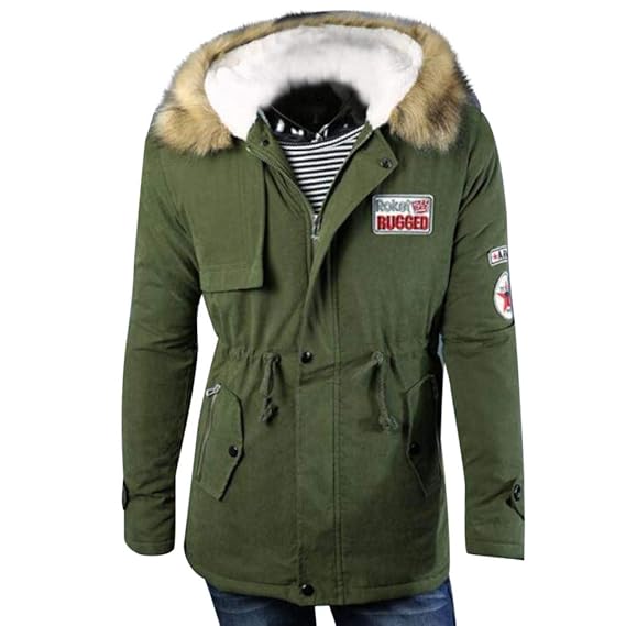 FIRSS Männer Mantel Pelzkragen Kapuzenmäntel Corduroy Kurzmantel Plüsch Warme Jacke Logostickereien Slim Fit Trenchcoat