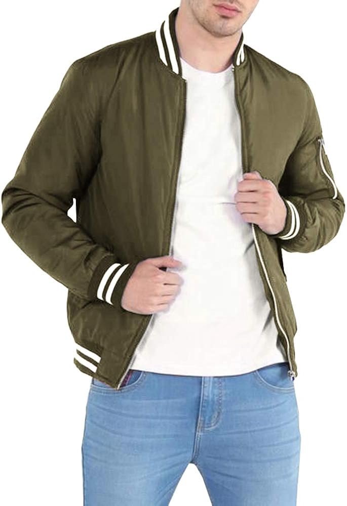 Mens Varsity Bomber Jacket Long Sleeve Button Baseball Lightweight Sport Pilot Flight Jackets Fall Winter Outwear at  Men’s Clothing store