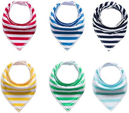 6PCS Baby Bandana Drool Bibs with Snaps, Unisex 6-Pack Set, for Drooling and Teething Babies, Soft, Absorbent &amp; Hypoallergenic, by Hawkko (Strips - 6PCS)
