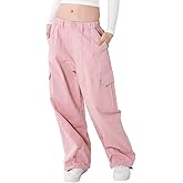 Rolanko Girls Cargo Pants Wide Leg Streetwear Kids Pants with Pockets Trendy Jogger Trousers 4-14 Years