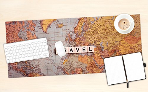 KESS InHouse Sylvia Cook "Travel Map" World Office Desk Mat, Blotter, Pad, Mousepad, 13 x 26-Inches