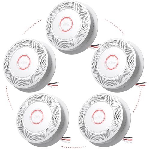 SITERLINK Hardwired Smoke and Carbon Monoxide Detector with Voice Alert,Wired Interconnected Smoke Alarm and Carbon Monoxide Detector Battery Backup,Fire Alarms and CO Detector for Home, 5-Pack SITERLINK Hardwired Smoke and Carbon Monoxide Detector with Voice Alert,Wired Interconnected Smoke Alarm and Carbon Monoxide Detector Battery Backup,Fire Alarms and CO Detector for Home, 5-Pack