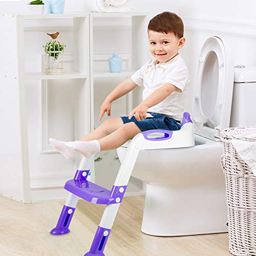 PITAYA Potty Training Seat with Step Stool Ladder,Comfortable Safe Potty Seat with Anti-Slip Pads Ladder ,Potty Training Toilet for Kids Boys Girls Toddlers,with Potty Training Champion Card(Purple) - Thumbnail 2