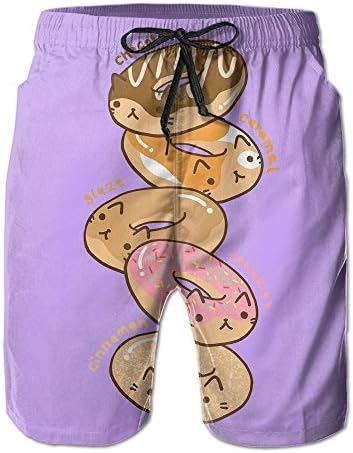 Liuxl Men's Beach Pants Shorts Cartoon Doughnut Cat Swimming Trunks Swimwear Quick-Drying