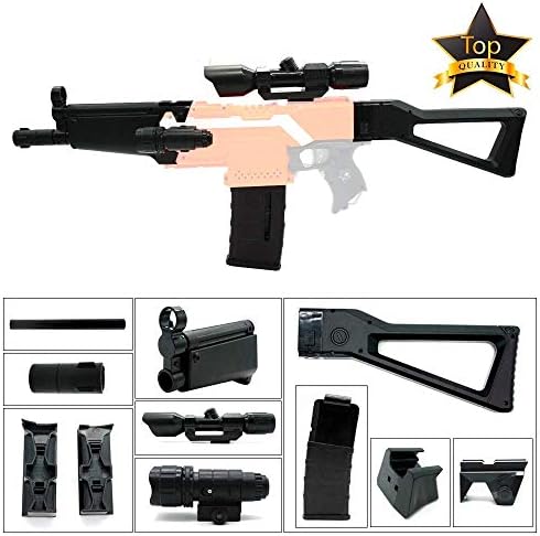 NERBEST WYSWYG 6 in 1 Mods Kit Compatible with Nerf Stryfe Elite Attachments Fit for Worker Clips Toy (Black) (MP5+White Light Black)