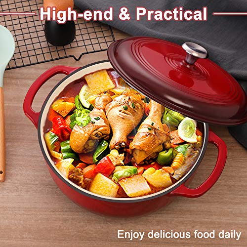 Enameled Cast Iron Covered Dutch Oven, 6Quart,Bread Baking Pot with Lid, RED Pricepulse