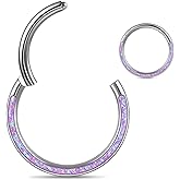 Osbourney 1pc ASTM F136 Titanium Classic Opal Flat Nose Rings Hoops,16g Hinged Septum Rings Seamless for Women Conch Helix Daith Earrings Piercing Jewelry Blue/Pink/white 8mm/10mm