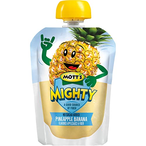 MOTT’S MIGHTY PINEAPPLE BANANA APPLESAUCE, 3.2 OZ CLEAR POUCHES, 48 COUNT (4 PACKS OF 12), NO SUGAR ADDED, GOOD SOURCE OF FIBER, SUPPORTS A HEALTHY DIGESTIVE SYSTEM, GLUTEN-FREE, KOSHER